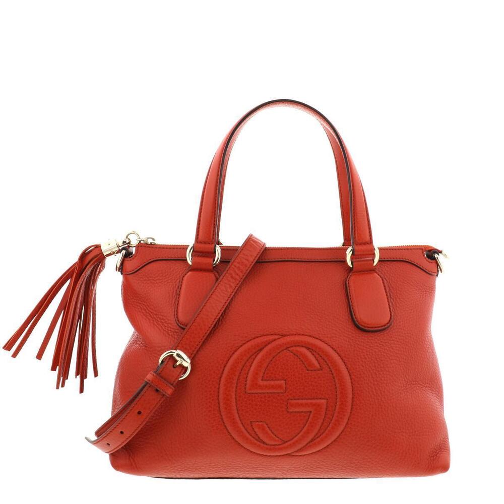 Gucci Soho Top Handle Bag red pebbled leather embossed interlocking G logo